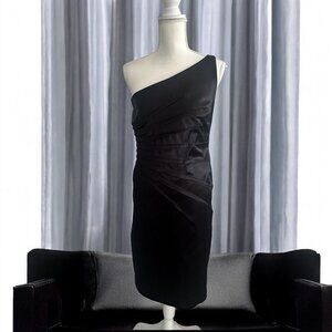 DAVID MEISTER Black Satin One Shoulder Cocktail Dress Size 8